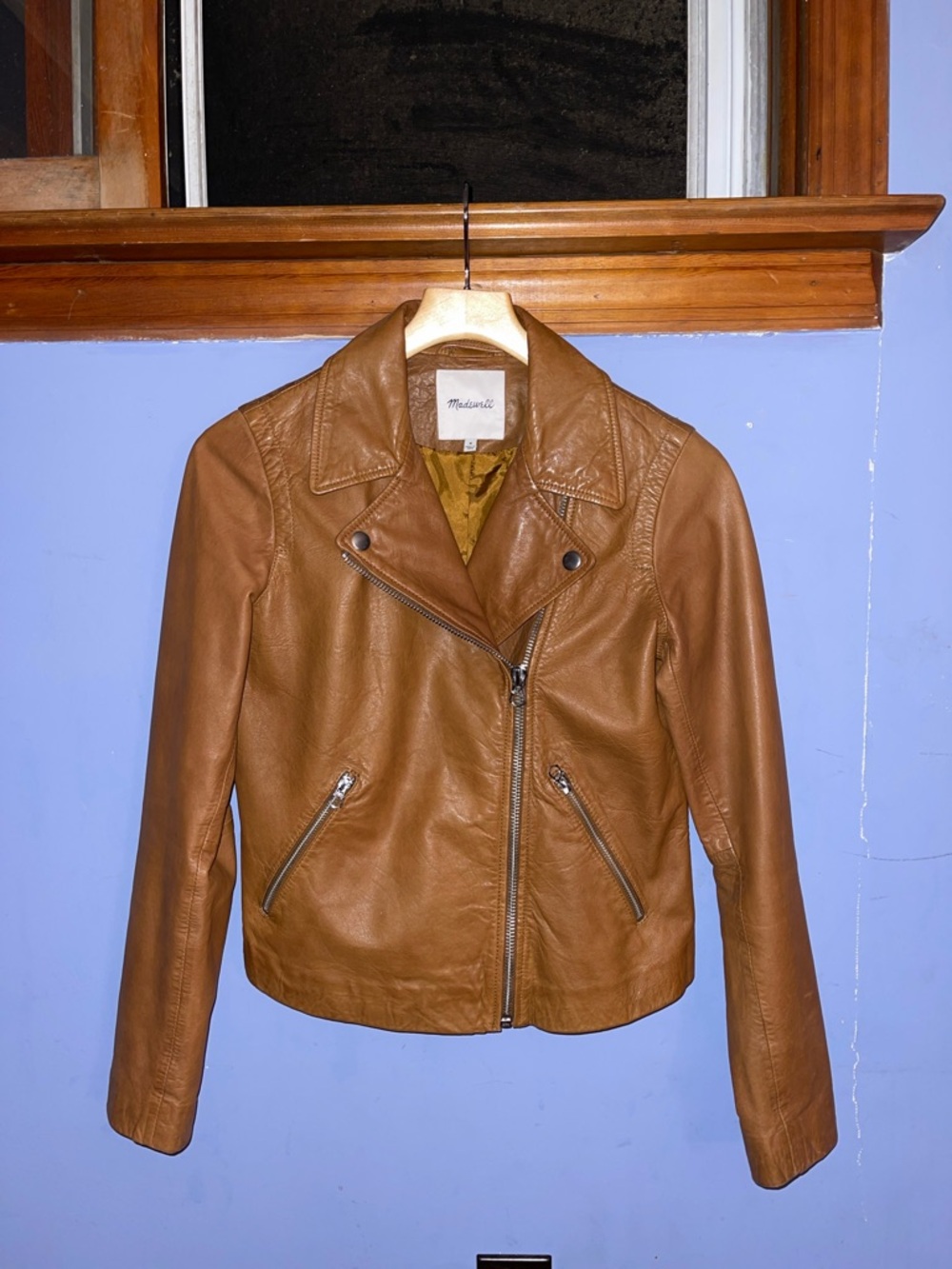 Madewell Cognac Brown Washed Leather Moto Jacket
